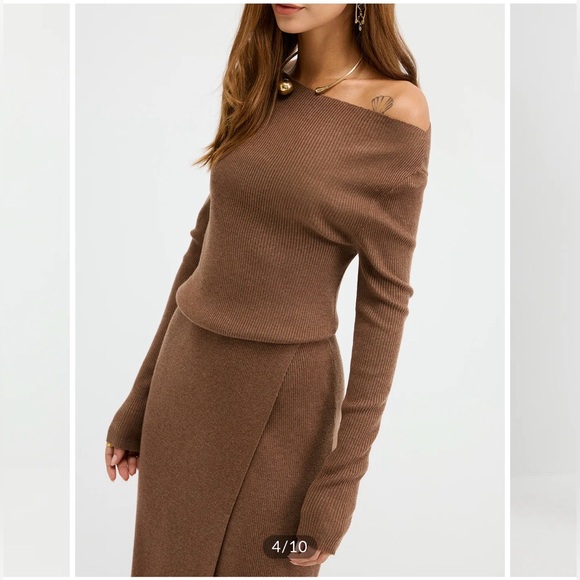 Commense Sweaters - Commense Brown Off-Shoulder Sweater